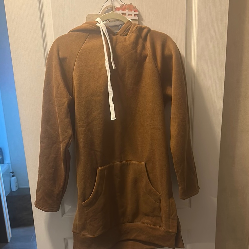 Cozy prettygarden Long Sleeve Brown Hoodie Dress- medium